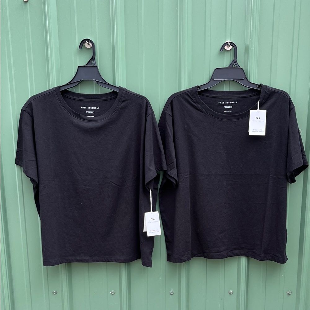 Women's Black Cotton Cropped Boxy Tee with Short Sleeves, 2-Pack Size XXL